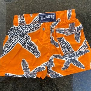 Vilebrequin toddler bathing suit, size 2T, orange with black starfish